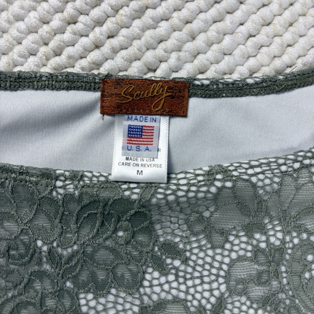 Scully Sage Green Floral Lace Bell Sleeve Blouse Medium Made in USA Western Boho - Picture 4 of 7